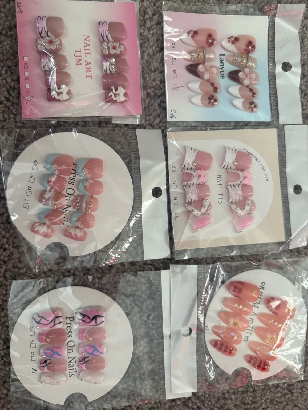 Pink Floral Press-On Nail Set SIZE L - Assorted Styles